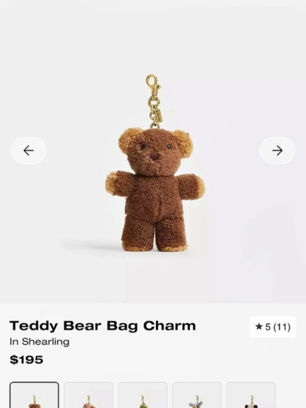 Coach Teddy Bear Bag Charm Brown & Tan NWT